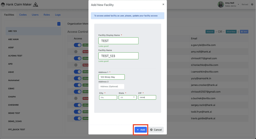 3) Fill in the required fields and select 'Add.'