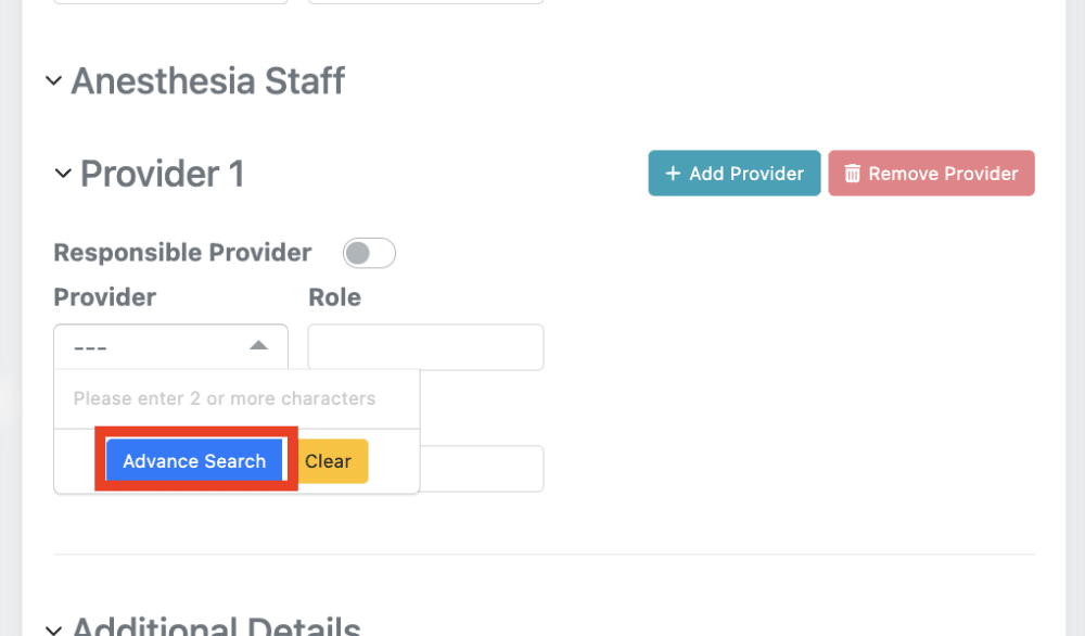 3) Click on the provider text box and Click Advanced Search in the drop down that appears beneath the field