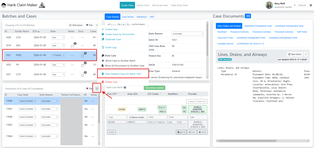 Select 'View deleted cases from Batch ###'