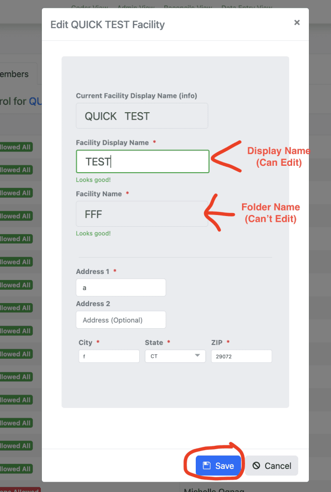 4) Update the Facility Display name and click 'Save'