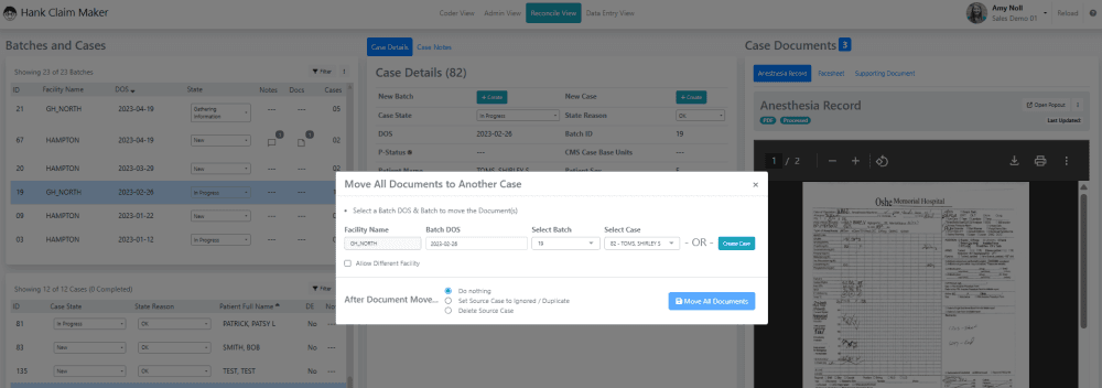 To MOVE ALL documents- select the Case in the Cases Pane and select the 'Edit' button.