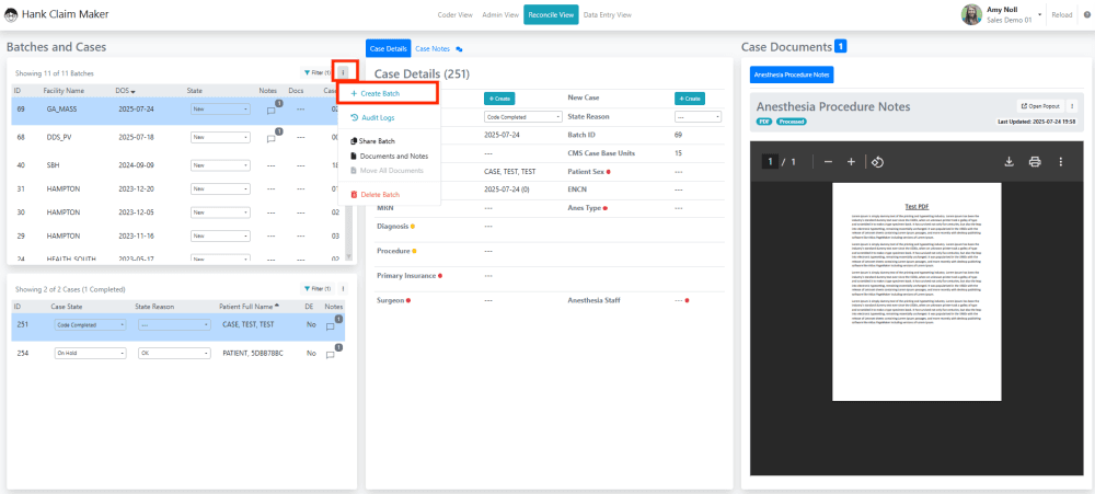 Use this same space to add any Cases to this Batch as needed.