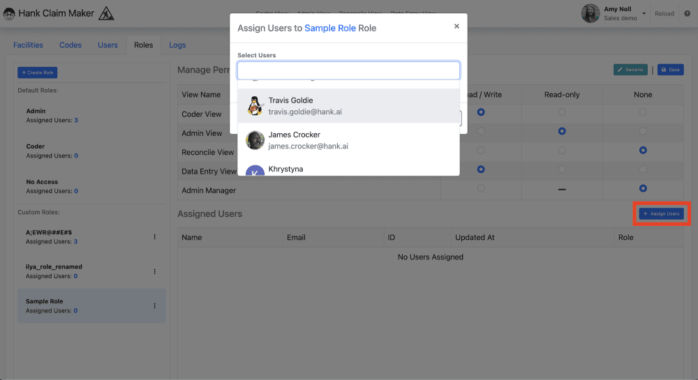 Once the role is created, use the 'Assign Users' button to add users to this role.