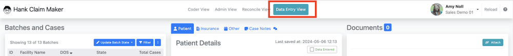 1) Navigate to 'Data Entry View'