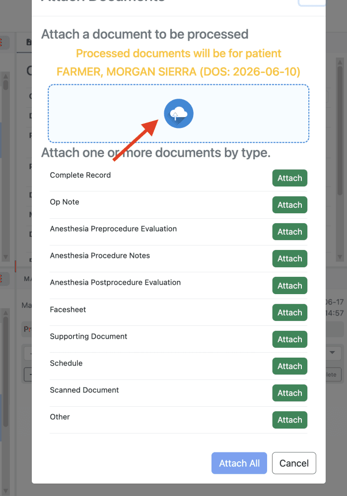 3) Drag and drop files into the blue cloud upload area.