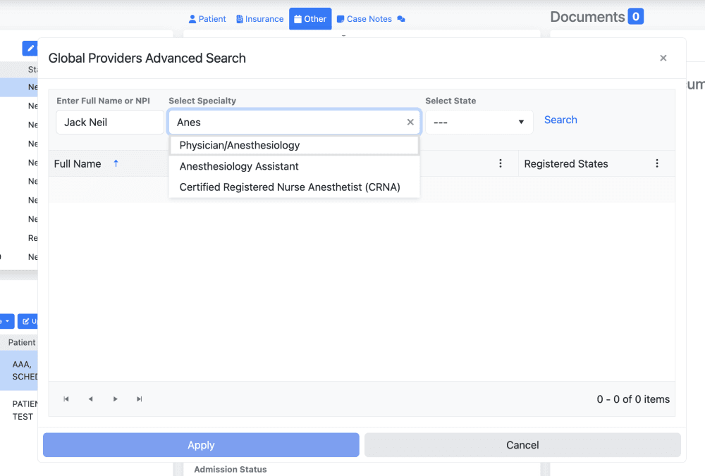 4) Enter the provider full name and specialty (pick a state – optional) in the popup.