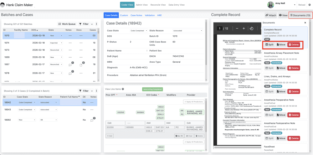 Use the 'Delete' feature to delete a document completely from the case.