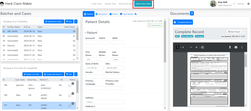 Continue Update information using Data Entry View for each case