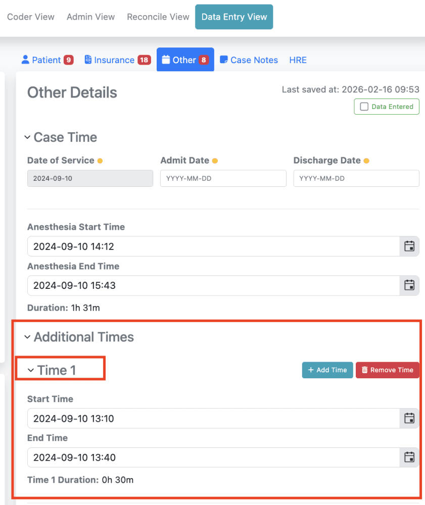 1) Select 'Add Time' and enter the date/time
