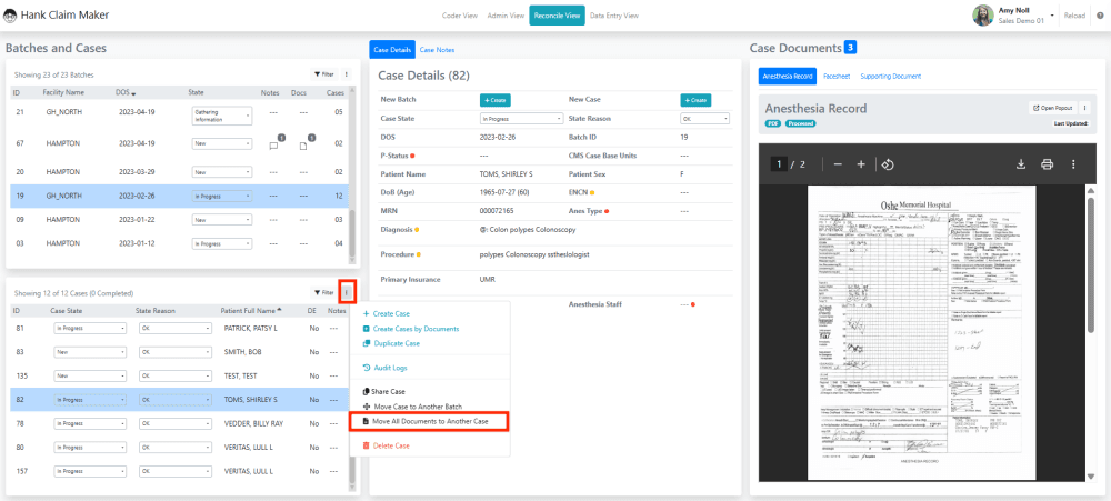 To MOVE ALL documents- select the Case in the Cases Pane and select the 'Edit' button.