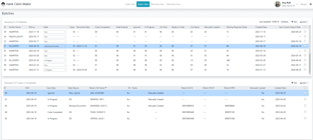 This view also allows you to export Audit Logs for multiple cases/batches.