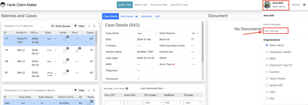 1) Click your user profile icon in the upper right-hand corner of the screen and selecting 'User Settings.'
