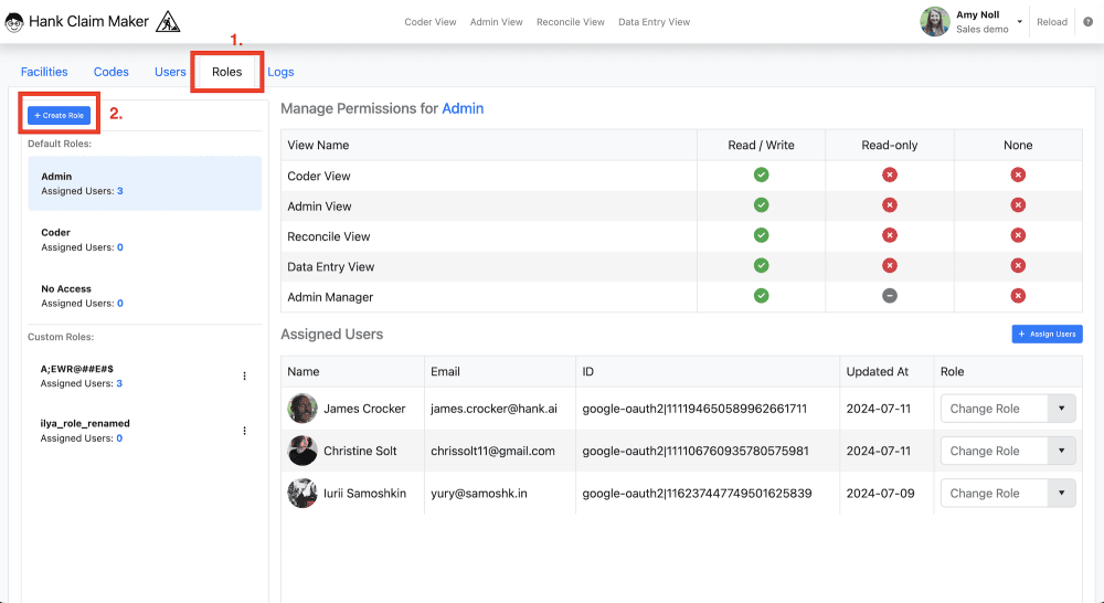 Select the 'Roles' tab and then click 'Create Role'