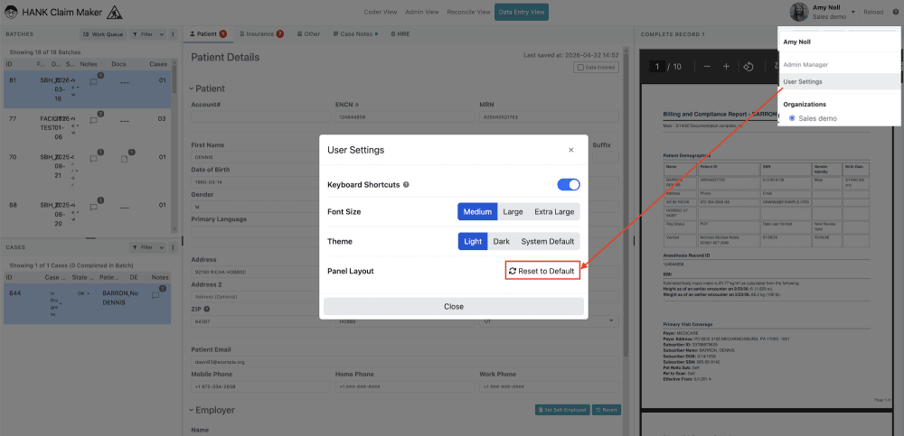 To reset to default sizing, open the User Settings and click 'reset to default'