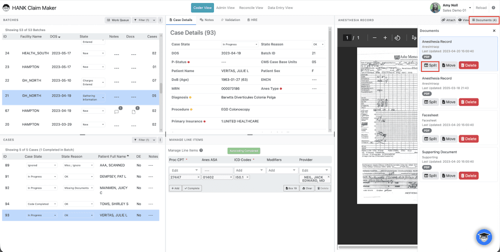 1) Select the Action menu next to 'Open Popout' in the Document Pane and select 'Split Document.